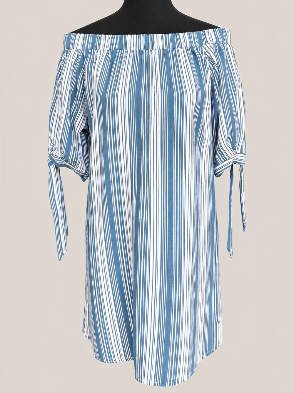 THML Blue White Stripe Off Shoulder Tie Sleeve Dress M